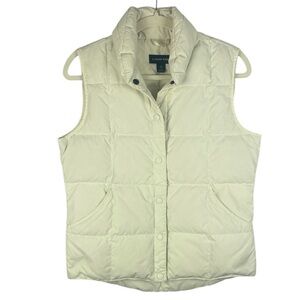 Lands' End Stylish Cream Goosedown Snap Buttons Side Pockets XS Puffer Vest